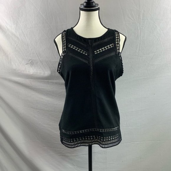 Black Sleeveless Top with Contrast Lace - Picture 1 of 5